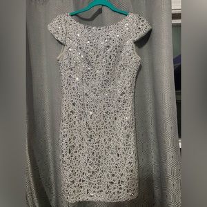 Adrianna Papell Silver Sequined Mini Cocktail Dress